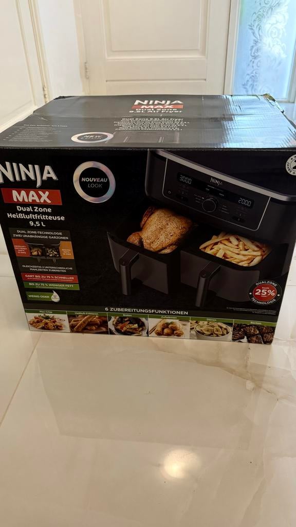 NEW origineel doos!Ninja MaxDual Zone 9,5L Air Fryer-DZ400EU, Ophalen, Nieuw, Airfryer XL, 1500 gram of meer