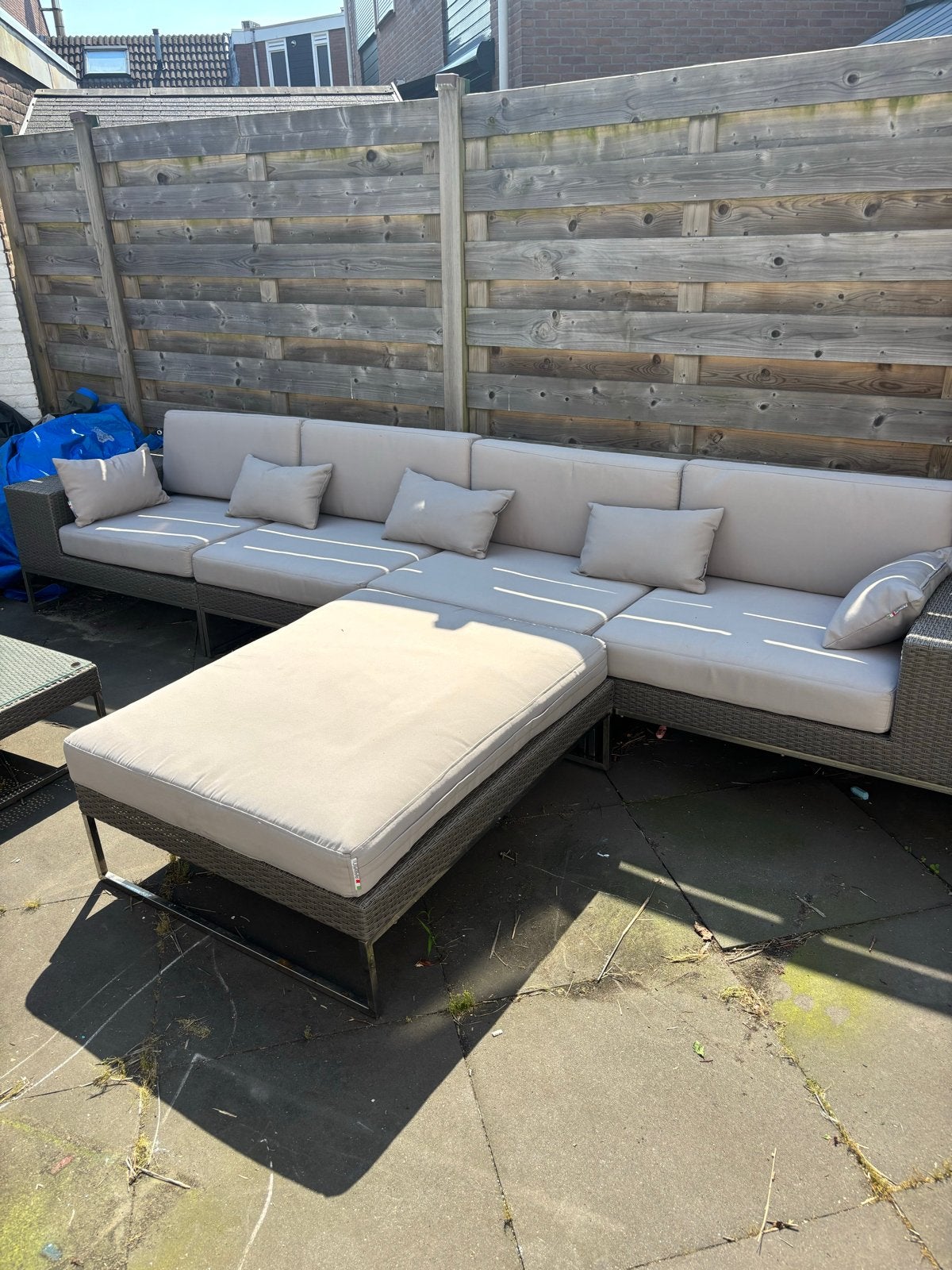 Luxe Wicker Loungeset Arbrini met Hocker en Bijzettafel, Tuin en Terras, Ophalen, Meer dan 8 zitplaatsen, Zo goed als nieuw, Loungeset