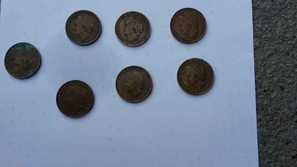 7x stuiver stuivers met Koningin Wilhelmina jaartal 1948, Ophalen of Verzenden, Koningin Wilhelmina, 5 cent