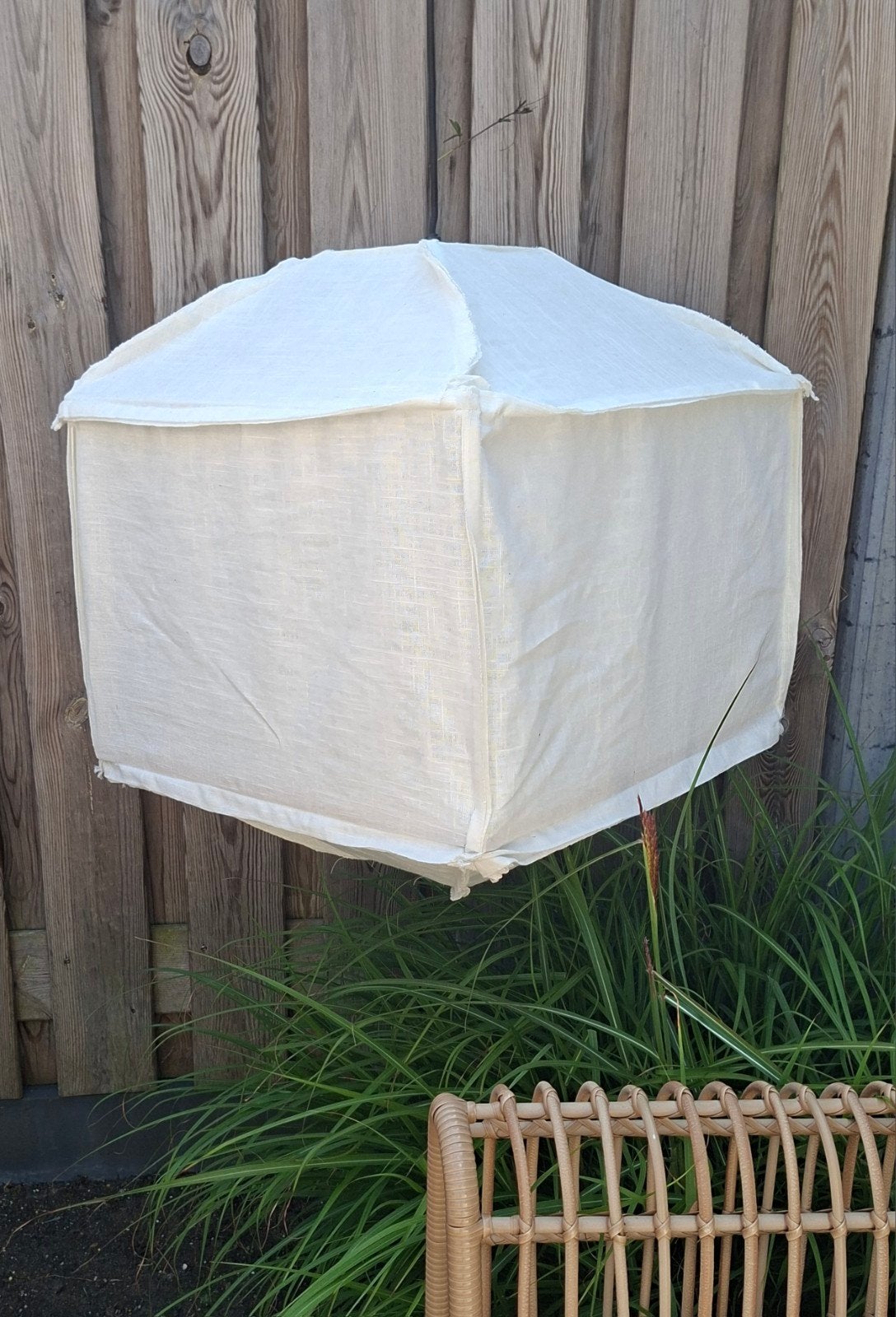 Hanglamp Ibiza linnen Bohemian lamp vierkant 50x50 nieuw, Nieuw, Textiel, Ibiza Boho Bohemian, E27 (groot)