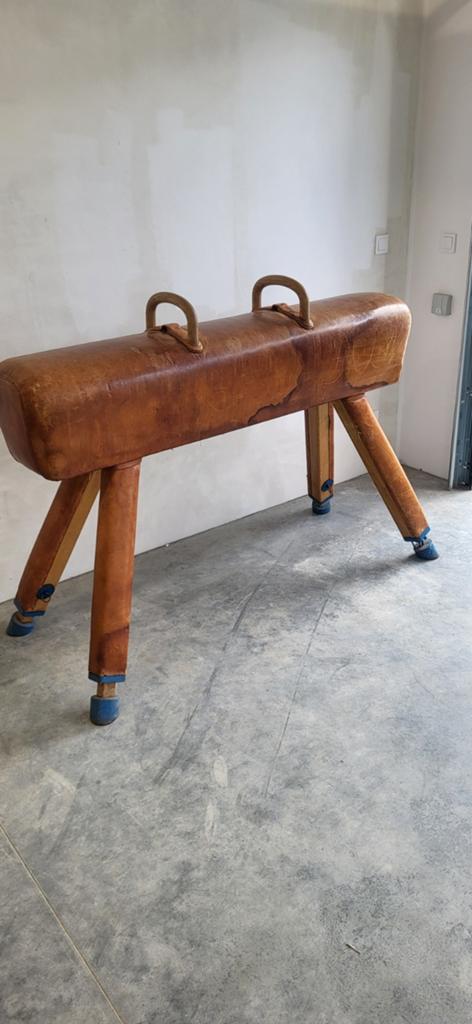 Vintage turnpaard / gympaard met leren bekleding en beugels, Ophalen of Verzenden