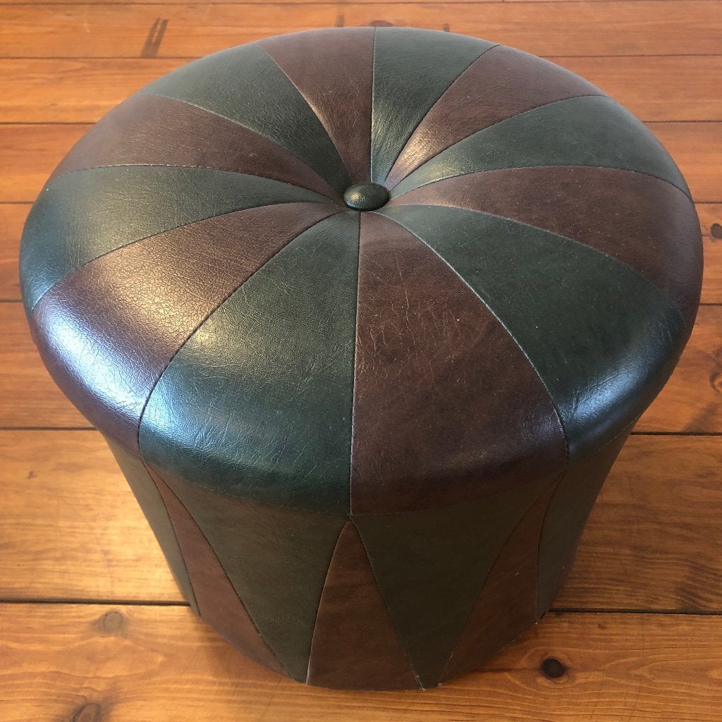 Vintage poef 2-kleurig groen-bruin, vintage design, Huis en Inrichting, Minder dan 50 cm, Rond, Minder dan 50 cm, Ophalen of Verzenden