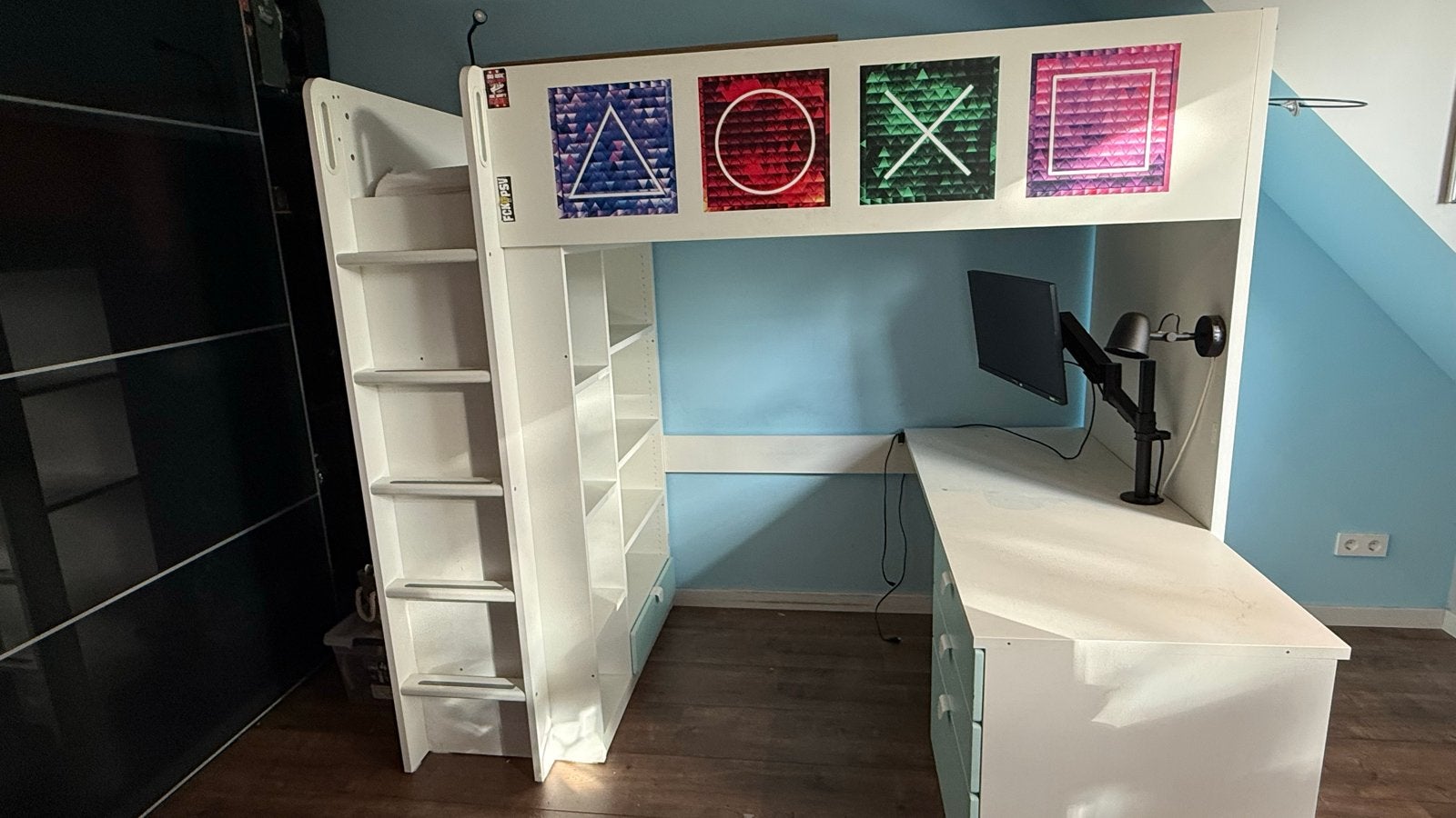 IKEA STUVA Hoogslaper 90x200 met bureau, kast & lades, Ophalen, 85 tot 100 cm, Gebruikt, Hoogslaper of Stapelbed