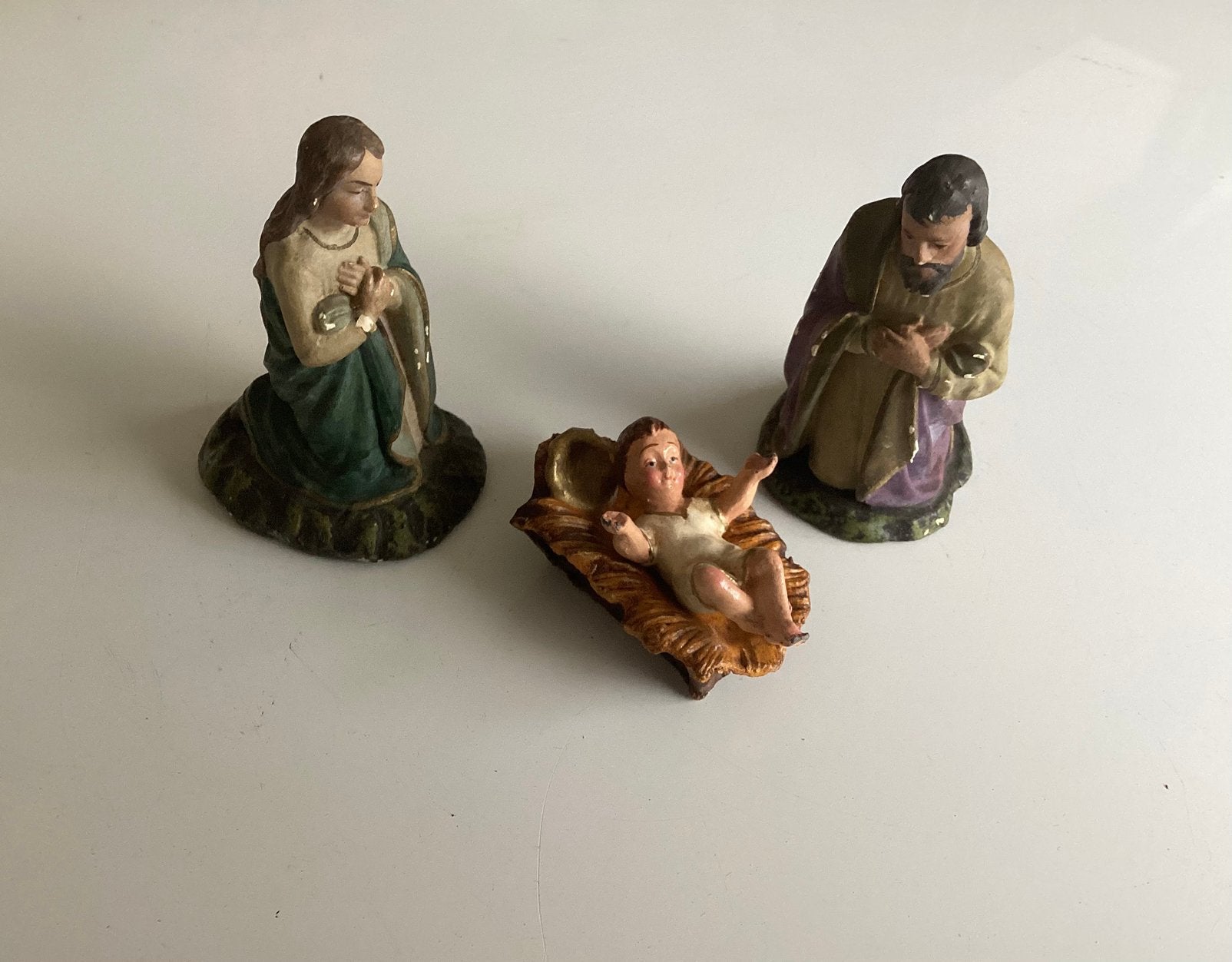 3 Delig set beeldjes kerststal Maria, Jozef en kindje Jezus, Ophalen of Verzenden, Gebruikt
