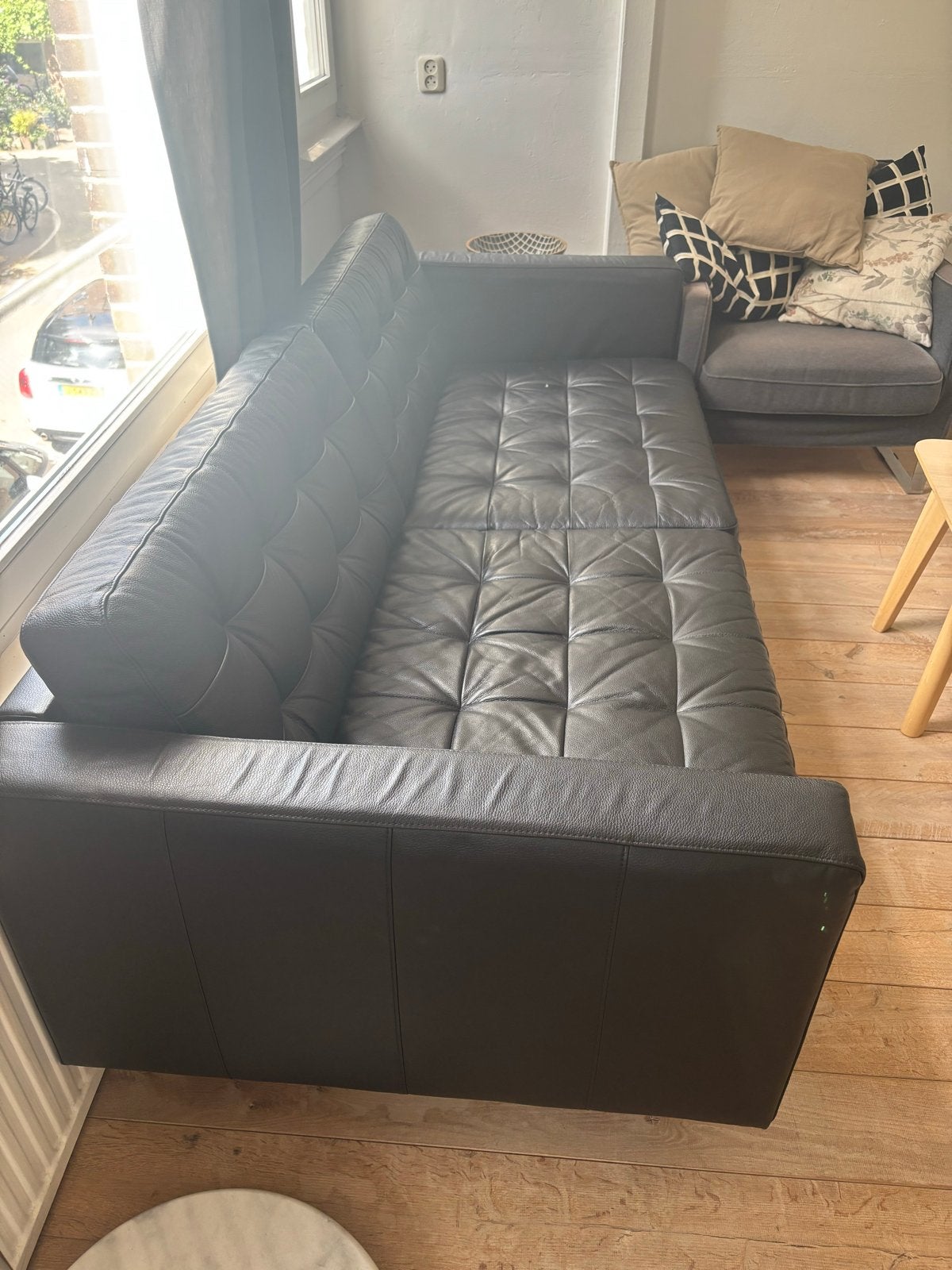 IKEA Landskrona bank - Zwart leer, Ophalen, Gebruikt, Driepersoons, Rechte bank