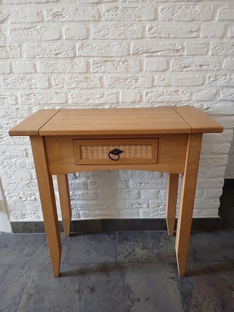 Eiken sidetable met lade, 70x34x70 cm, Huis en Inrichting, Tafels | Sidetables, Ophalen, 50 tot 100 cm, Eikenhout, Zo goed als nieuw