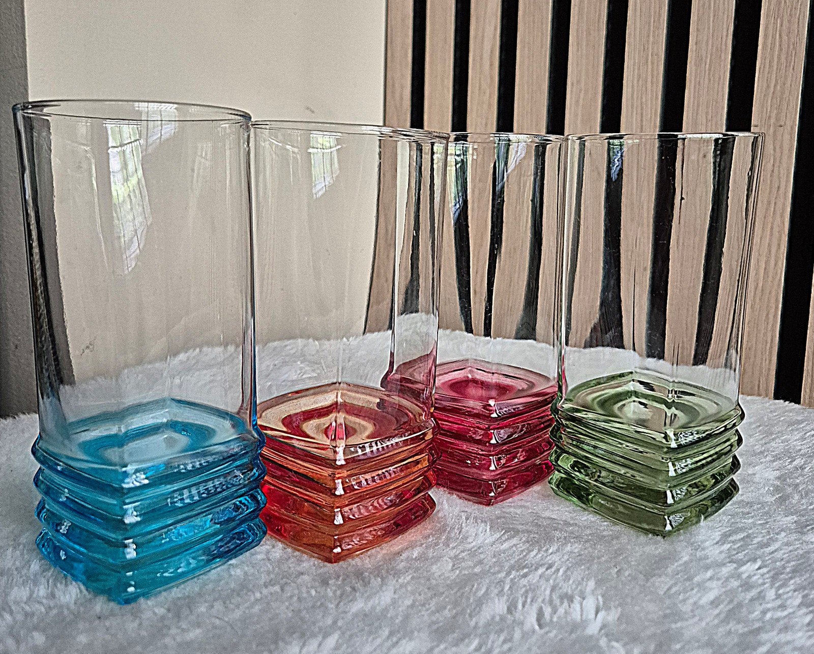 4 Vintage Longdrinkglazen Color Wave Contemporary, Ophalen of Verzenden, Zo goed als nieuw, Overige typen