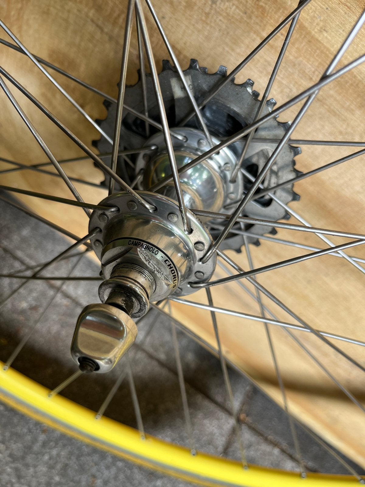 Campagnolo Chorus Wielset - Vintage Racefiets Wielen - geel, Wiel, Gebruikt, Ophalen of Verzenden, Aluminium