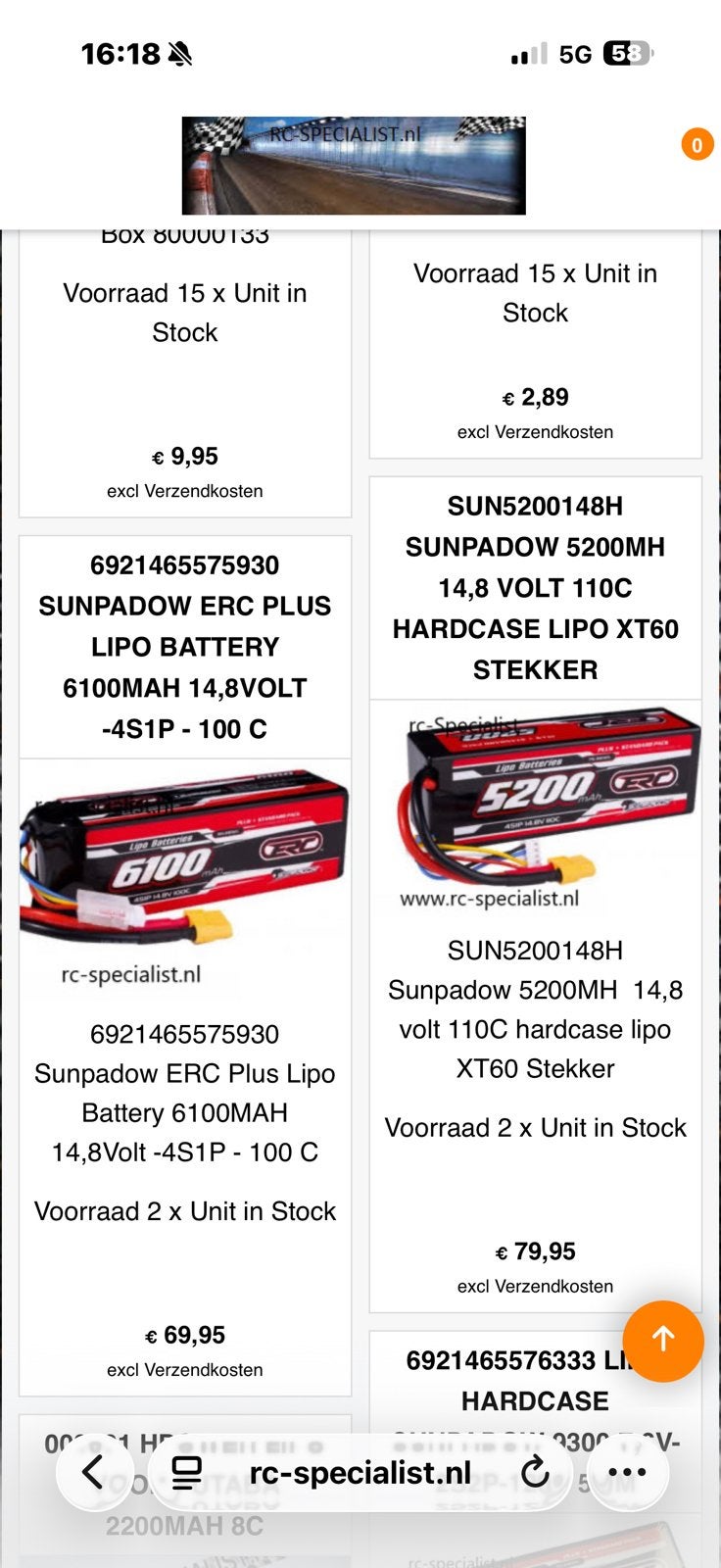 Sunpadow ERC Plus Lipo Battery bij rcspecialist van noorden, Hobby en Vrije tijd, B, Ophalen of Verzenden, C, Onderdeel