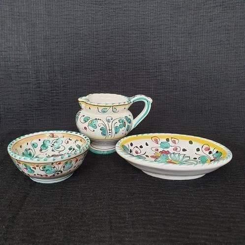 Kavel van 3 Italiaanse keramische servies groene haan, Ophalen of Verzenden