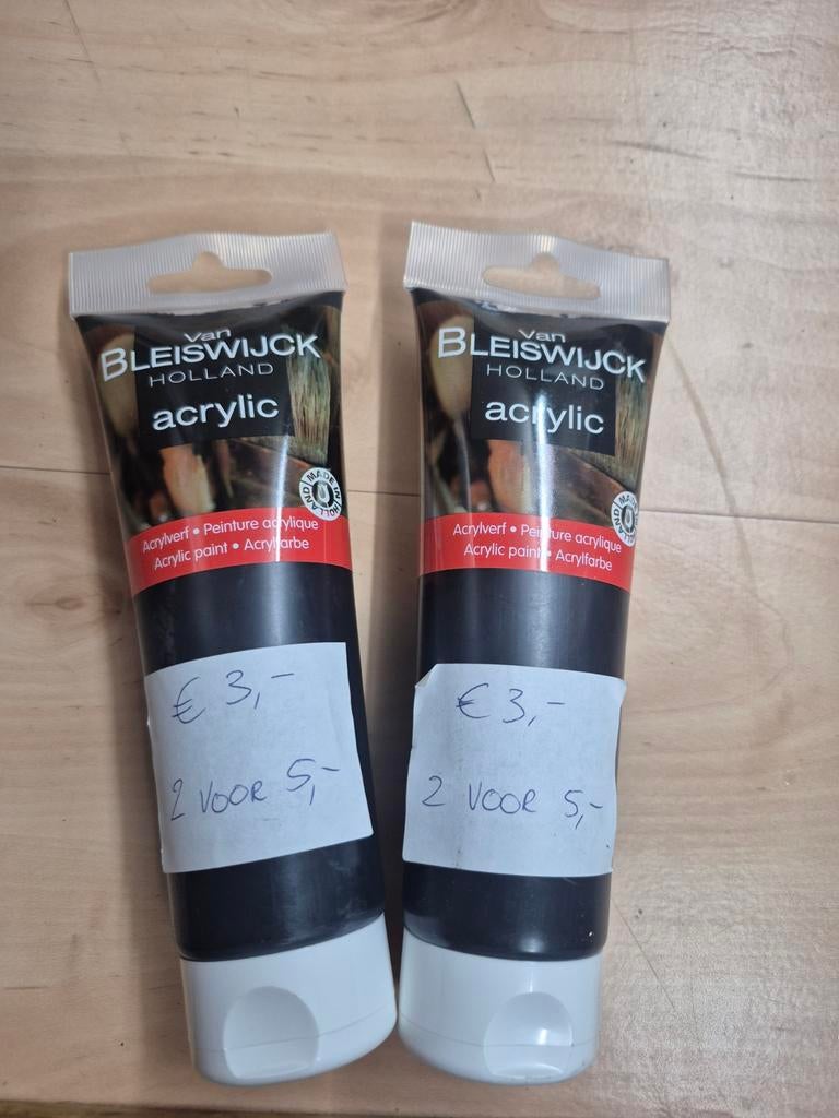 2 ongebruikte tubes zwarte acrylverf van Bleiswijck, Ophalen of Verzenden, Nieuw, Acrylverf