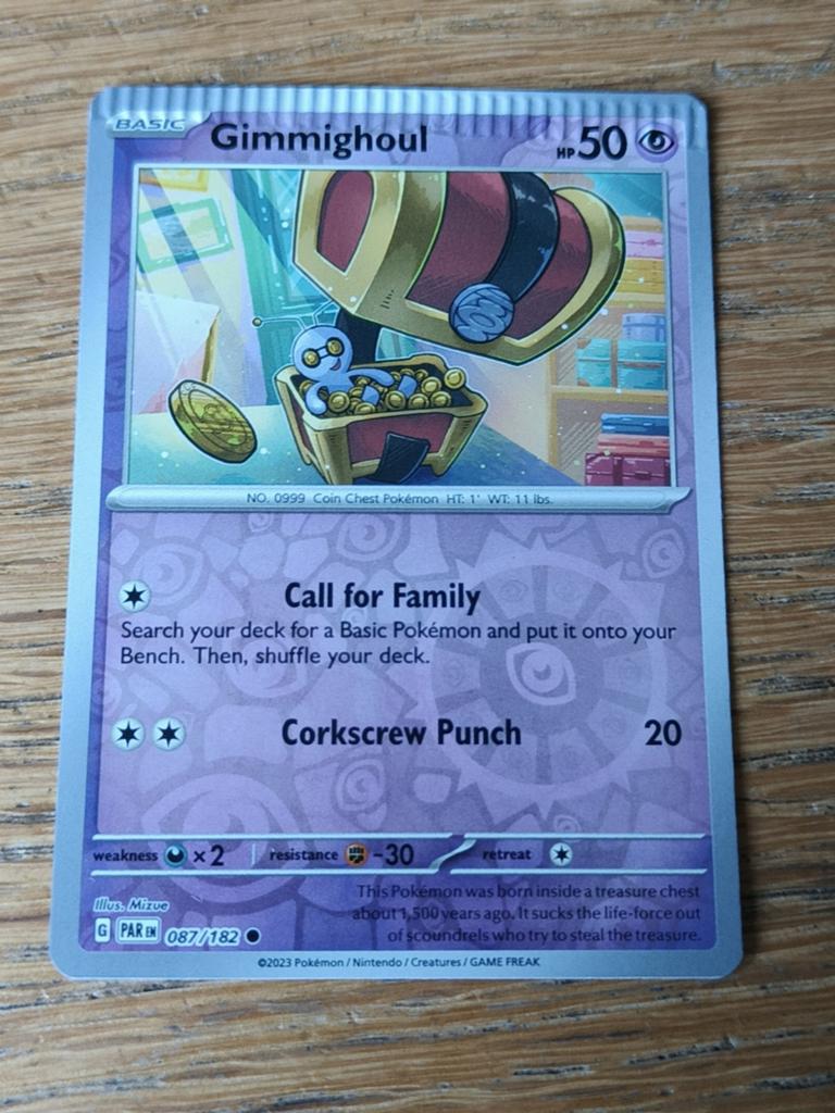 Gimmighoul reverse holo 087/182 paradox rift error kaart, Ophalen of Verzenden, Zo goed als nieuw, Losse kaart, Foil
