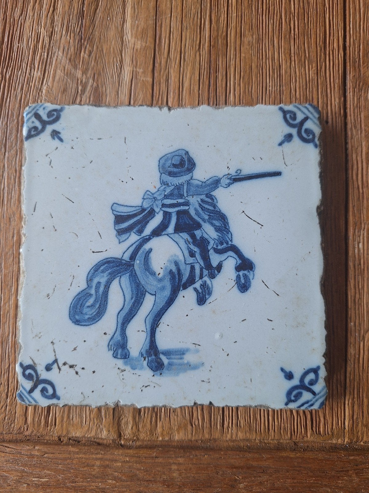 Delftsblauwe tegel met ruiter, 13x13cm, Ophalen of Verzenden