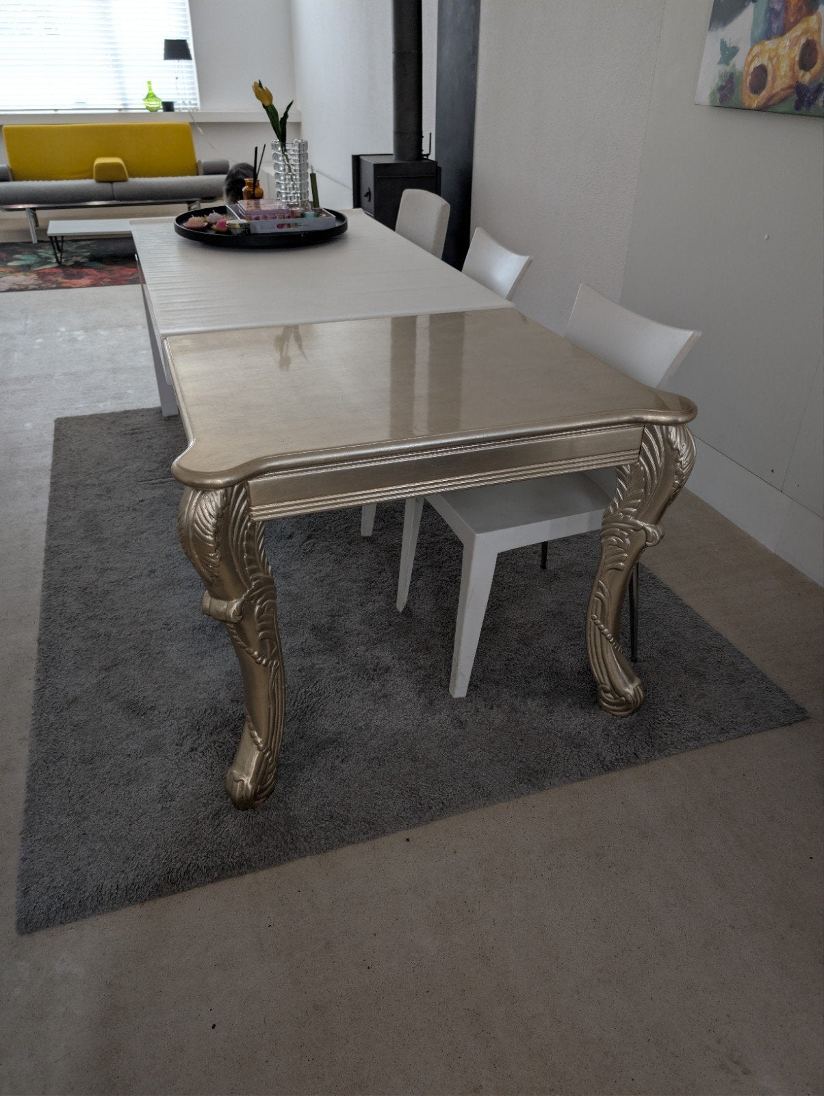 Design retro eettafel van 220 x 90 cm wit zilver, Ophalen, Rechthoekig, 200 cm of meer, 50 tot 100 cm