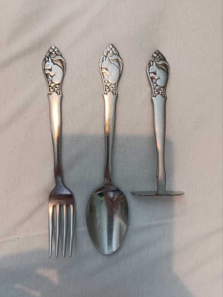 Gero verzilverd babybestek set eekhoorn, Overige materialen, Verzilverd, Nieuw, Ophalen of Verzenden