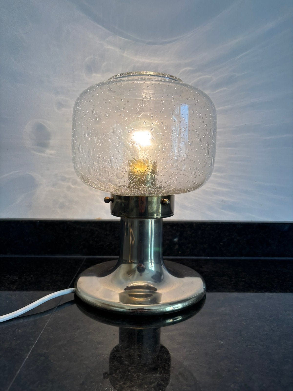 Vintage space age tafellamp Graewe bubbelglas & messing, Huis en Inrichting, Ophalen of Verzenden, Gebruikt