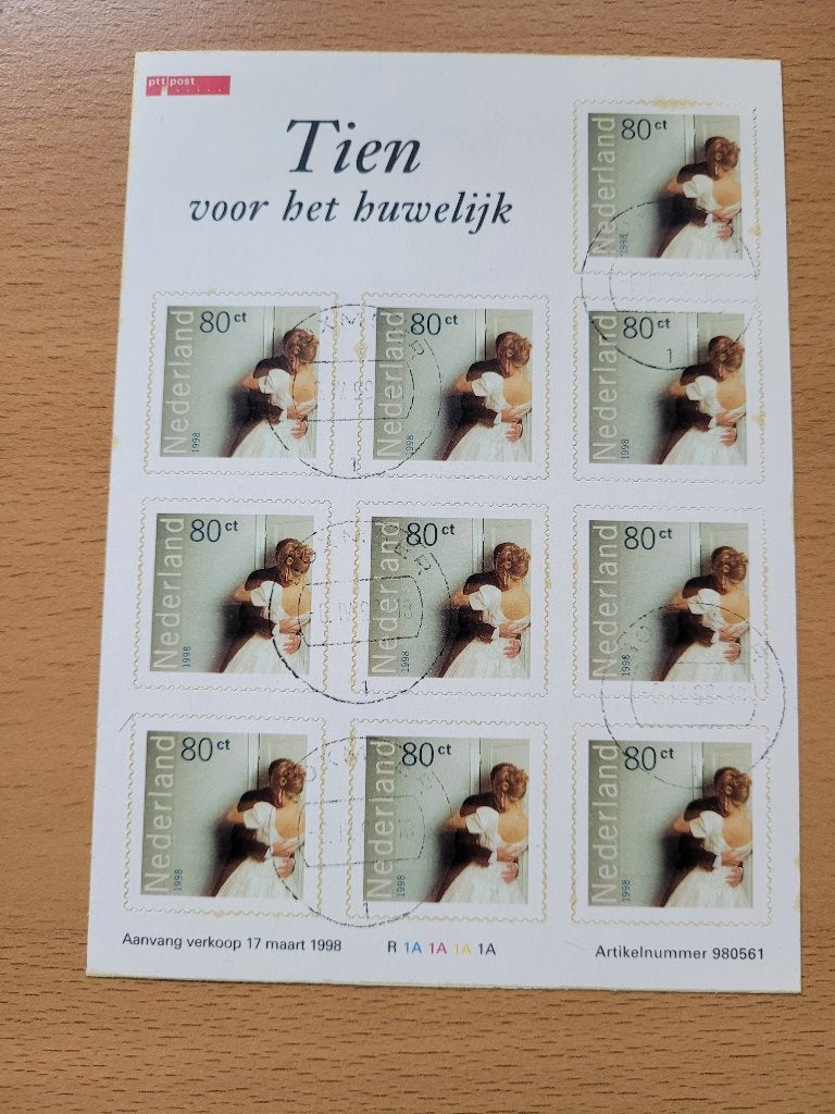 1998 Huwelijksvel gestempeld Boxmeer 8/4/'98, Verzenden, Na 1940, Gestempeld