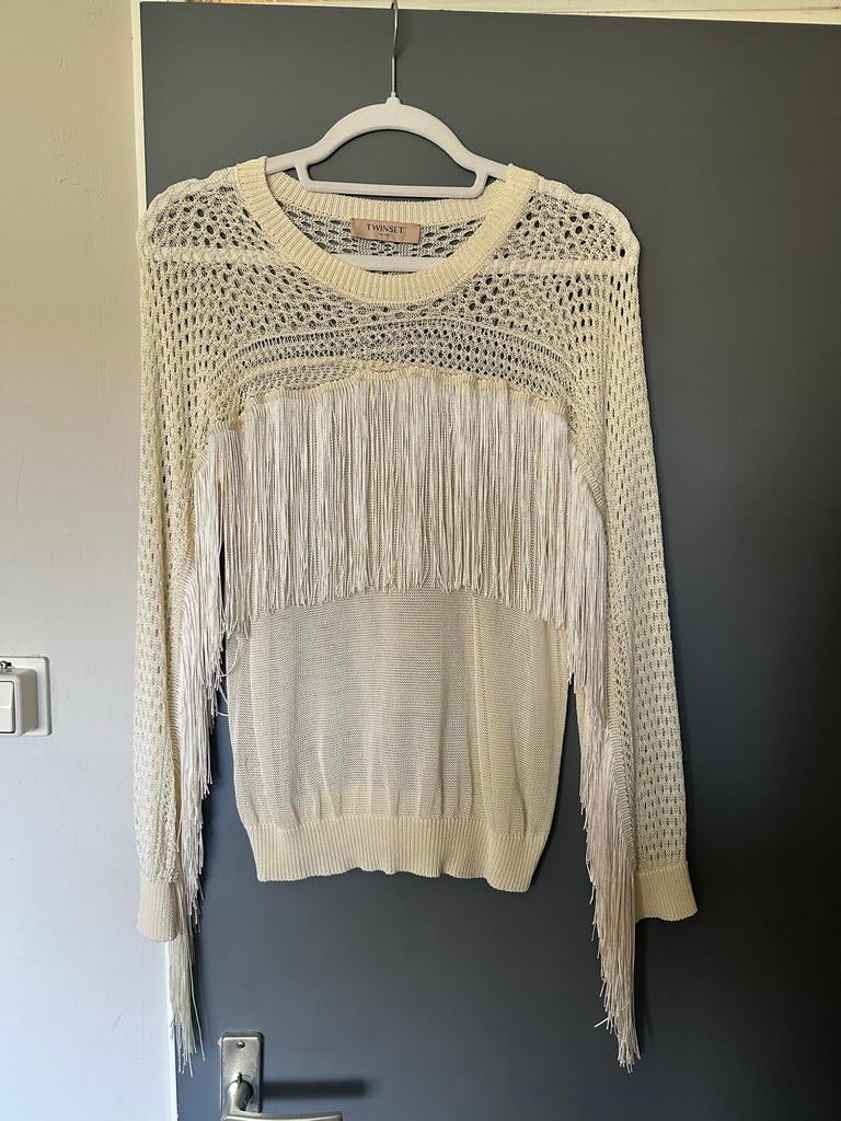 Twinset trui met franjes, Ophalen of Verzenden, Gedragen, Maat 42/44 (L), Beige