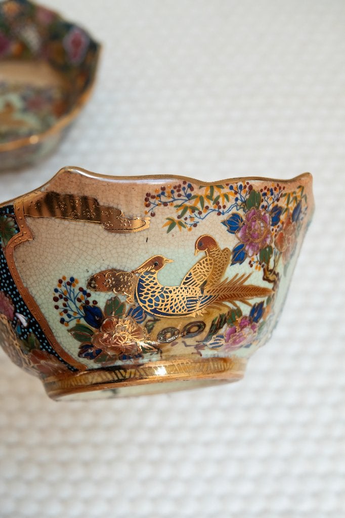Foto 5 van Satsuma keramiek China schaaltjes pauwen set van 2