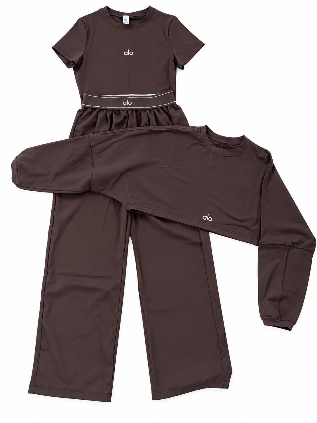 ALO Bruine Cropped Sweater & Wide-leg Broek Set Maat M, Kleding | Dames, Bruin, Ophalen, Maat 38/40 (M), Nieuw