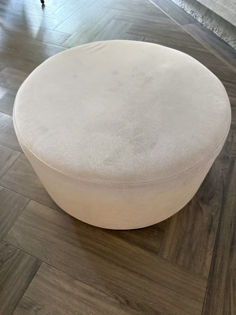 poef fluweelachtige stof pastel groen, Ophalen, Rond, Minder dan 50 cm, Zo goed als nieuw