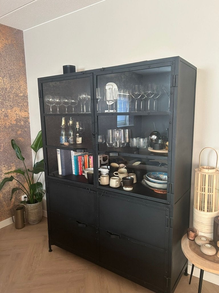 Buffetkast - Zwart - Industrieel, Huis en Inrichting, Kasten | Vitrinekasten, Ophalen, 100 tot 150 cm, Nieuw, Metaal