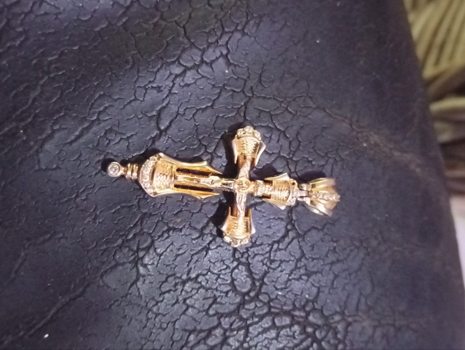 Oud gouden 14k kruis van Jezus Christus met edelstenen, Ophalen of Verzenden