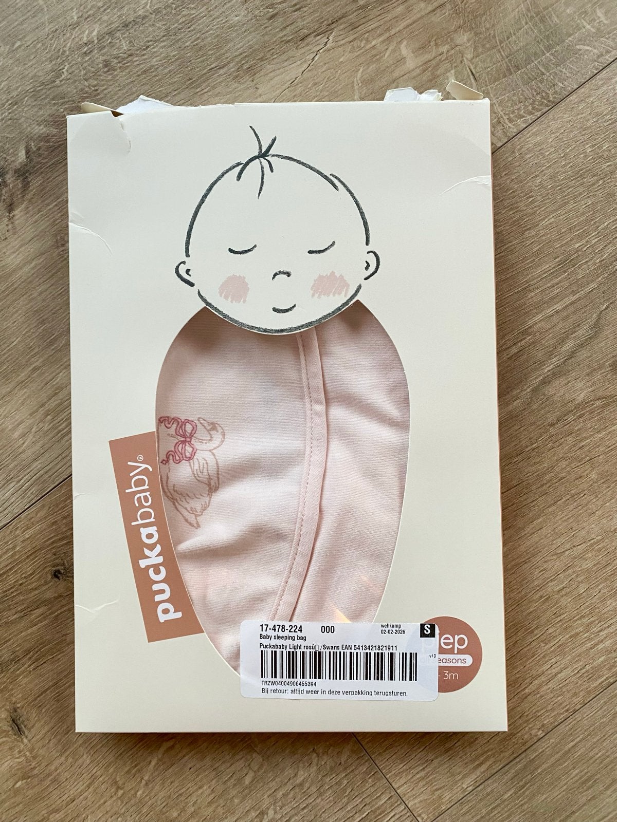 Nieuwe Puckababy Piep Swaddlebag 0-3 maanden Roze Zwanen, Kinderen en Baby's, Ophalen, Nieuw