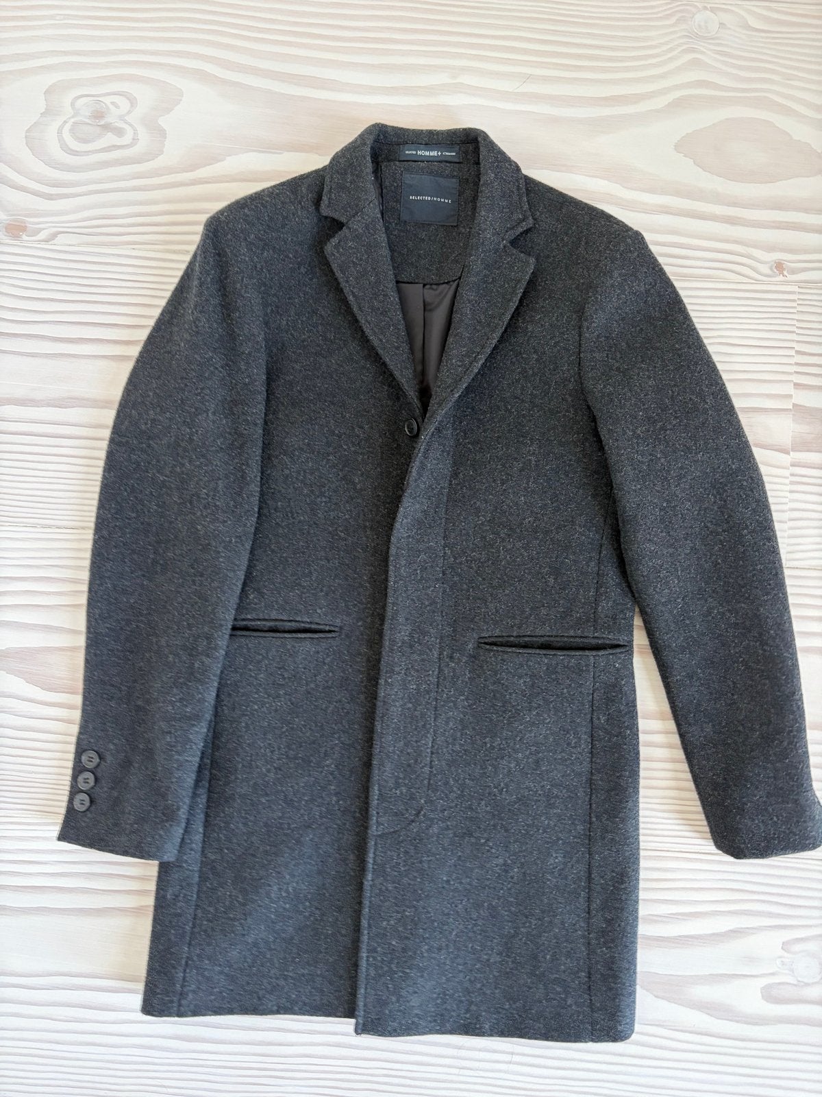 Selected Homme lange jas - antraciet, Kleding | Heren, Ophalen of Verzenden, Zo goed als nieuw, Maat 46 (S) of kleiner, Grijs