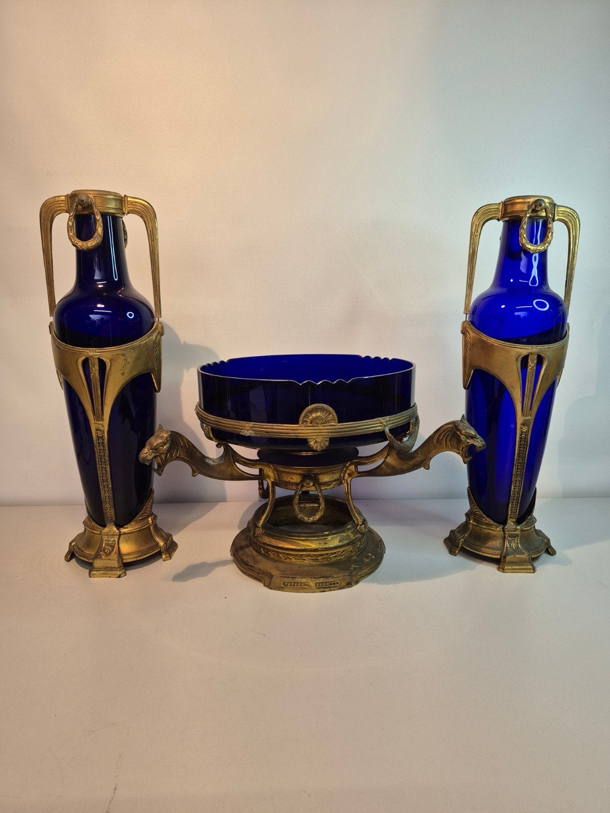 Prachtige antieke schaal met bijpassende flessen art deco, Antiek en Kunst, Ophalen of Verzenden