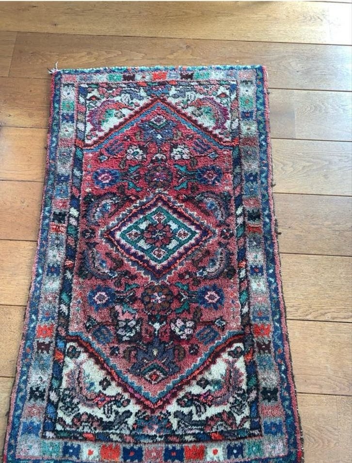 Handgeknoopt Perzisch tapijt Davoud Ermia Teheran, Gebruikt, 100 tot 150 cm, Rechthoekig, Rood