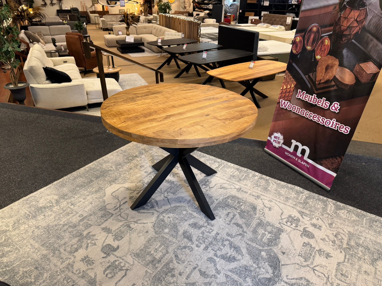 Eettafel rond 110cm Mango mango€279,- Direc leverbaar E-7050, #Eeettafel#Tafels#Eethoeken#Bijzettafels#Salontafels, Rond, Nieuw