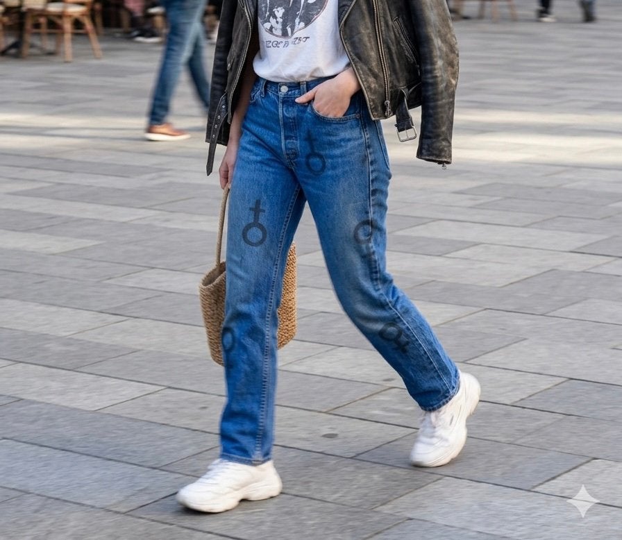 Levi's 501 Jeans met Unieke Gender Symbool Print, Blauw, Ophalen of Verzenden, Maat 36 (S), Lang