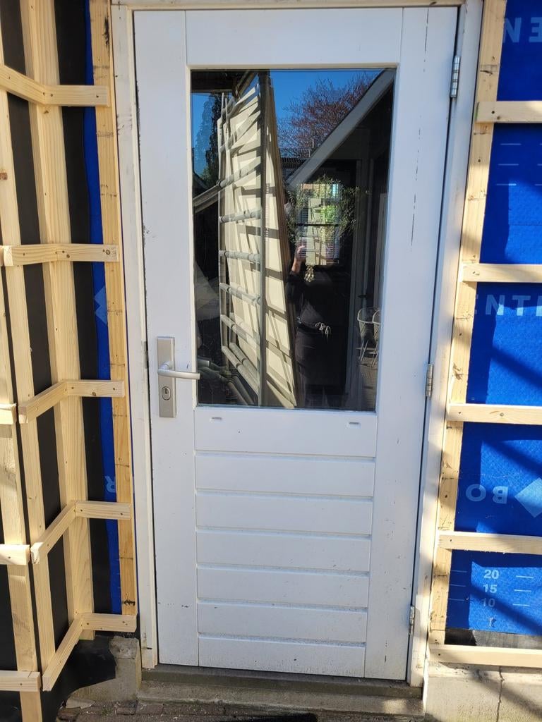 Gebruikte Buitendeur met Glas en Horizontale Panelen, Ophalen, Gebruikt, 80 tot 100 cm, 200 tot 215 cm