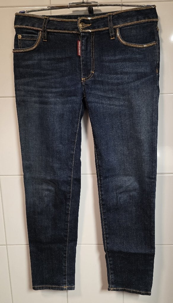 Jeans broek Dsquared2 mt 38 met goudketting afgewerkt, Maat 38/40 (M), Blauw, Ophalen of Verzenden, Zo goed als nieuw