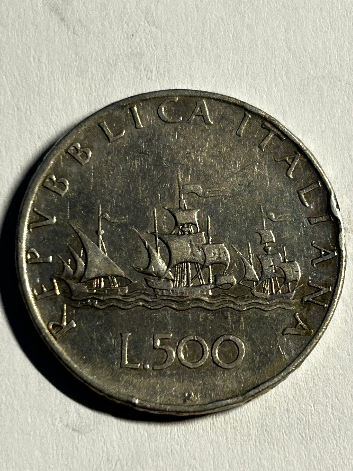 Zilveren 500 Lire munt Italië – Karvelen van Columbus, Ophalen of Verzenden, Italië, Zilver