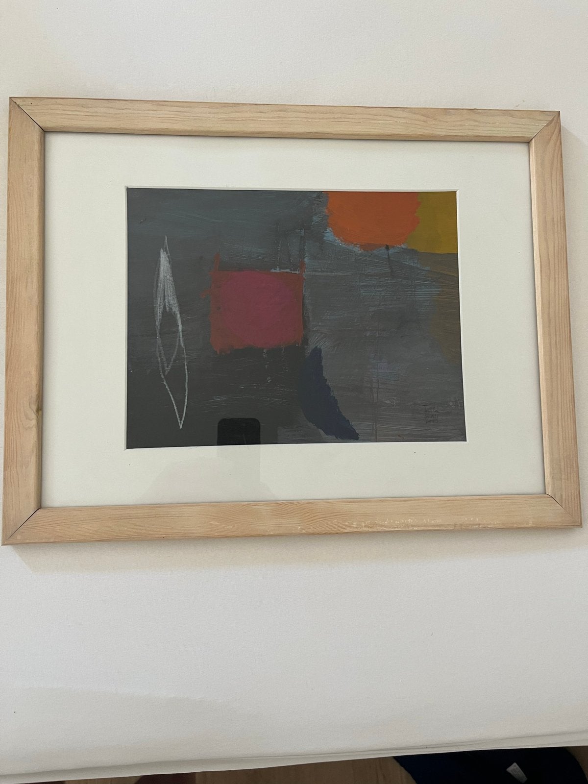 Abstract Schilderij 43x33 cm, gesigneerd, met lijst, Antiek en Kunst, Ophalen of Verzenden