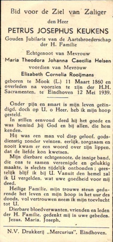Keukens Petrus Josephus Mook 1860-1939 Eindhoven, Ophalen of Verzenden