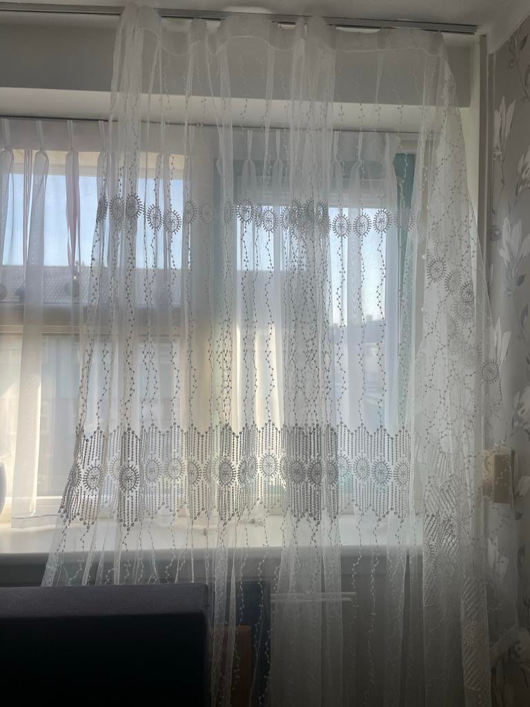 Prachtige nieuwe witte vitrage met patroon, 200 cm of meer, Wit, Vitrage, Nieuw