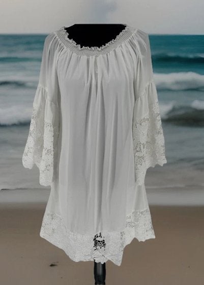 Joseph Ribkoff prachtig losse jurk met kant mt 44, Kleding | Dames, Jurken, Verzenden, ., Wit, Maat 42/44 (L)
