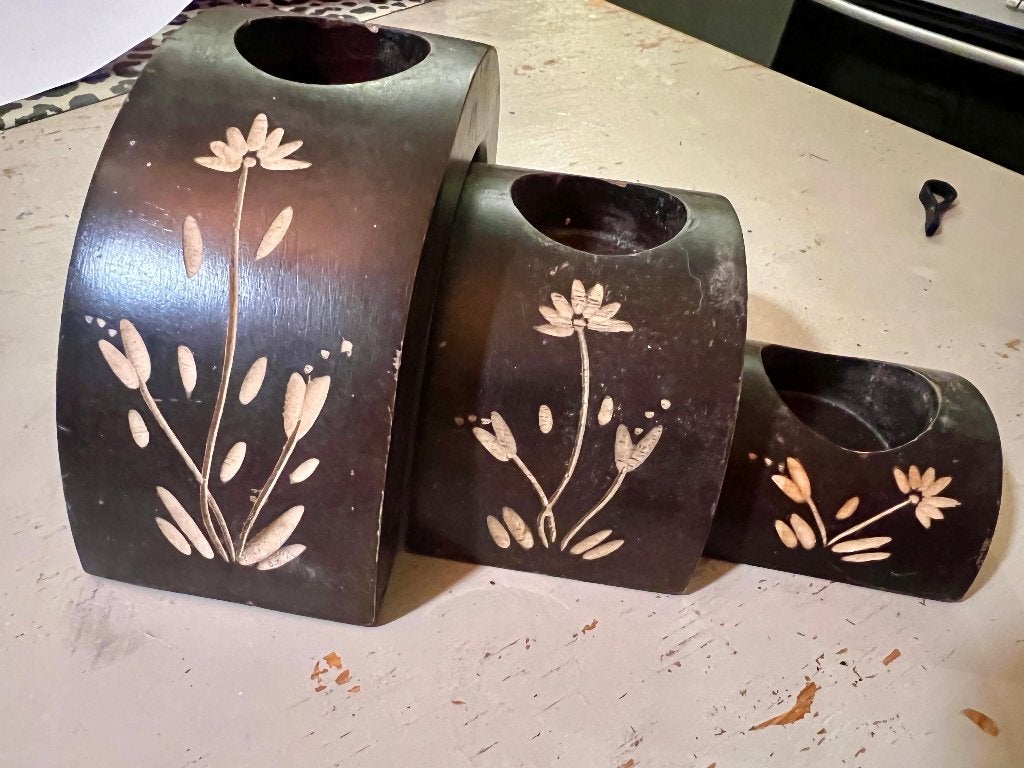 Vintage retro houten Scandinavische kaarsenhouder kandelaar, Bruin, Ophalen of Verzenden, Zo goed als nieuw, Hout