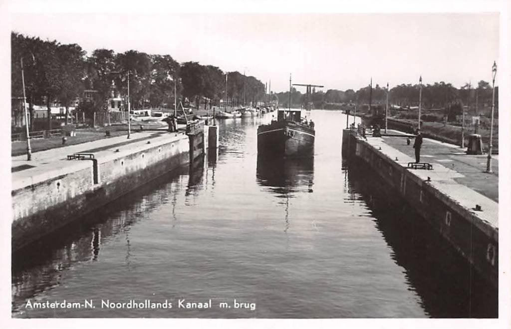 Amsterdam Noord Noord-Hollands Kanaal Sluis en brug Schepen, Verzenden, 1940 tot 1960, Ongelopen, Noord-Holland