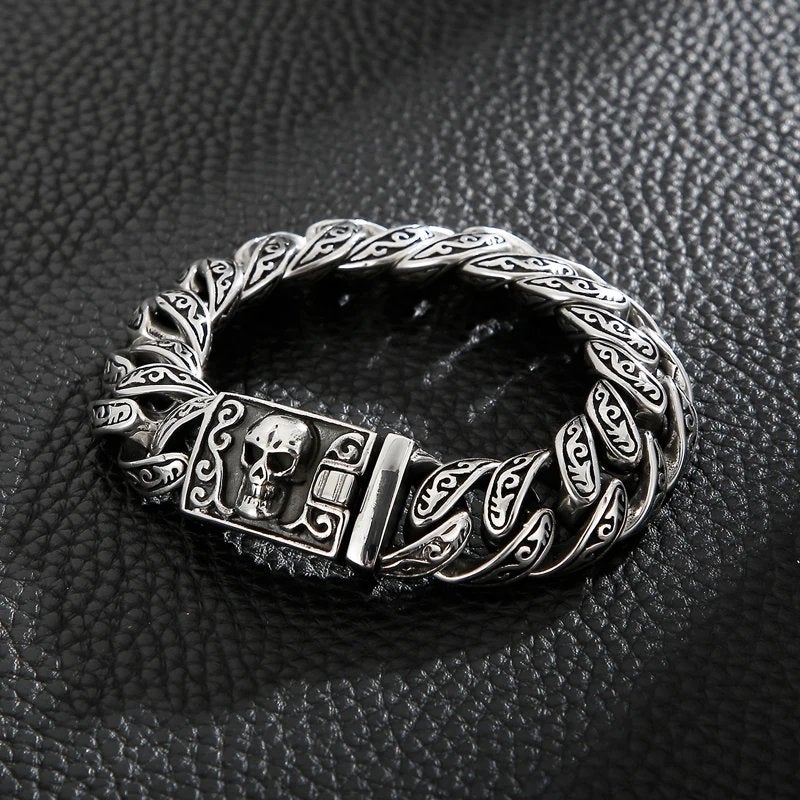 Dikke Stalen Doodskop Heren Armband, Verzenden, Nieuw, Zilver, Staal