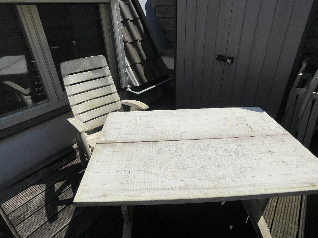 Tuinset tuinstoelen met kussens  en tafel inklapbaar, Ophalen, 4 zitplaatsen, Kunststof, Zo goed als nieuw