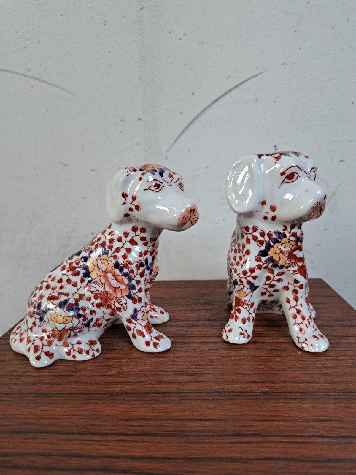 Set Japanse honden Imari-poselein lotusbloemen jaren 70, Ophalen of Verzenden, Zo goed als nieuw, Dier