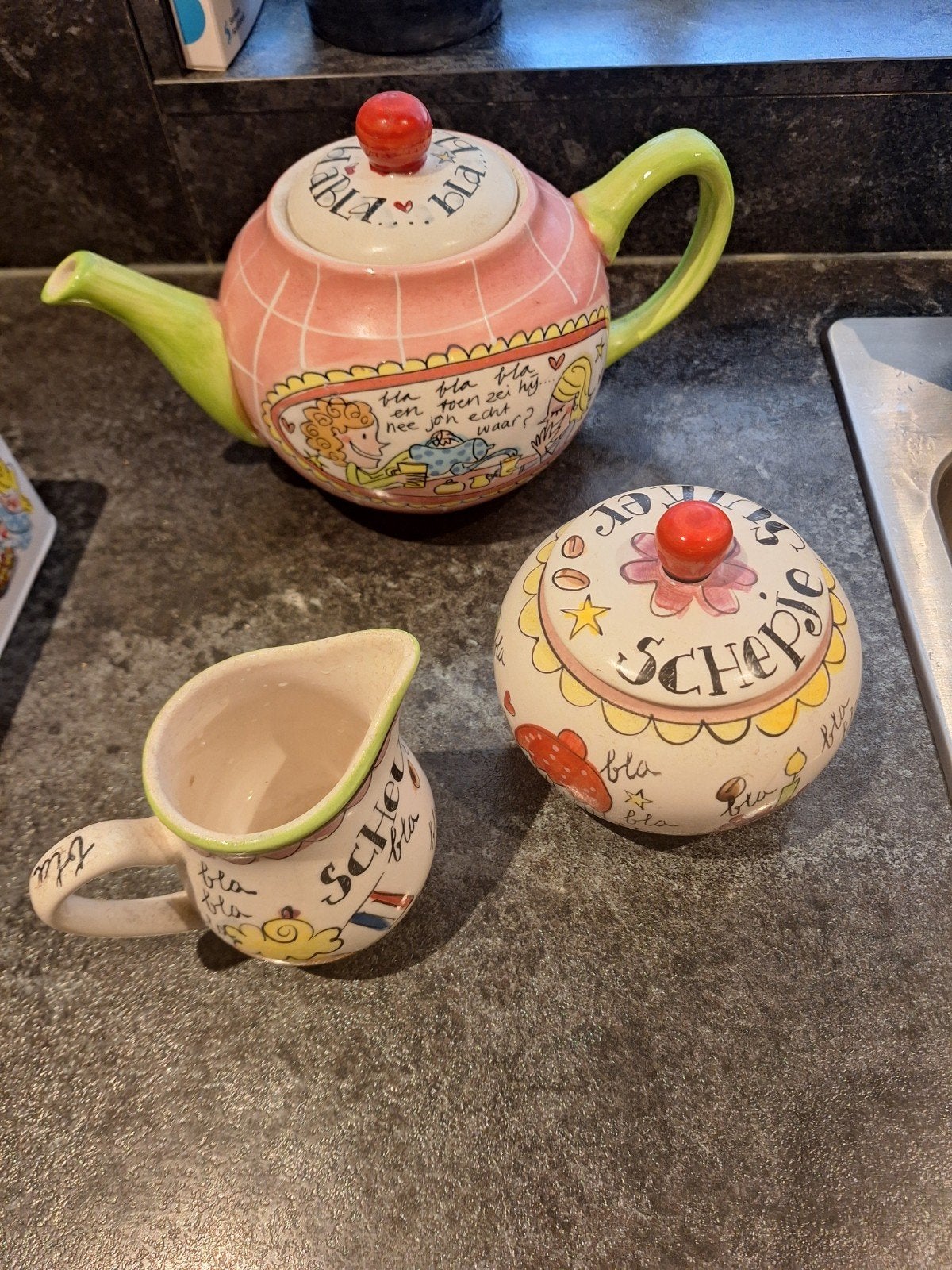 Theepot, suikerpot en melkkan set - Blond Amsterdam stijl, Ophalen, Overige typen, Zo goed als nieuw, Aardewerk