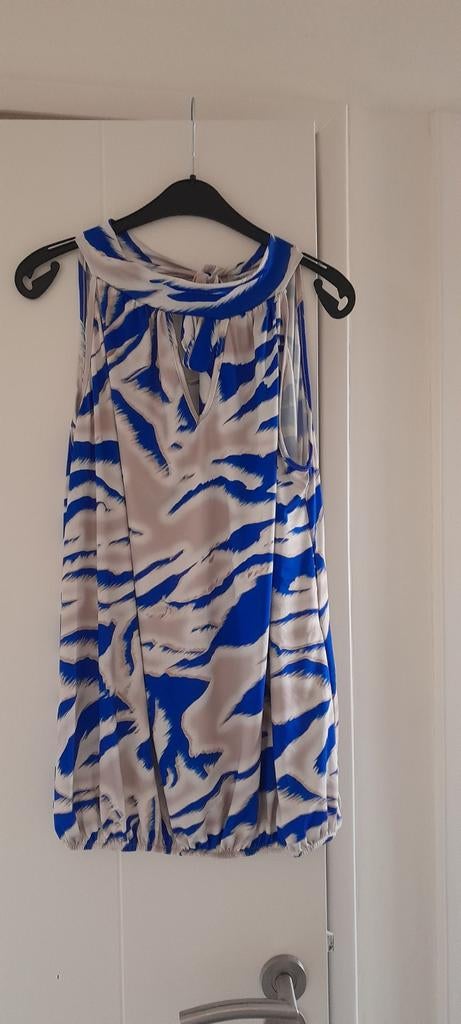 3 Zomer bloesjes G. RICCERI, Italy - zwart/Blauw/Beige print, Maat 38/40 (M), Blauw, Ophalen of Verzenden, Zo goed als nieuw