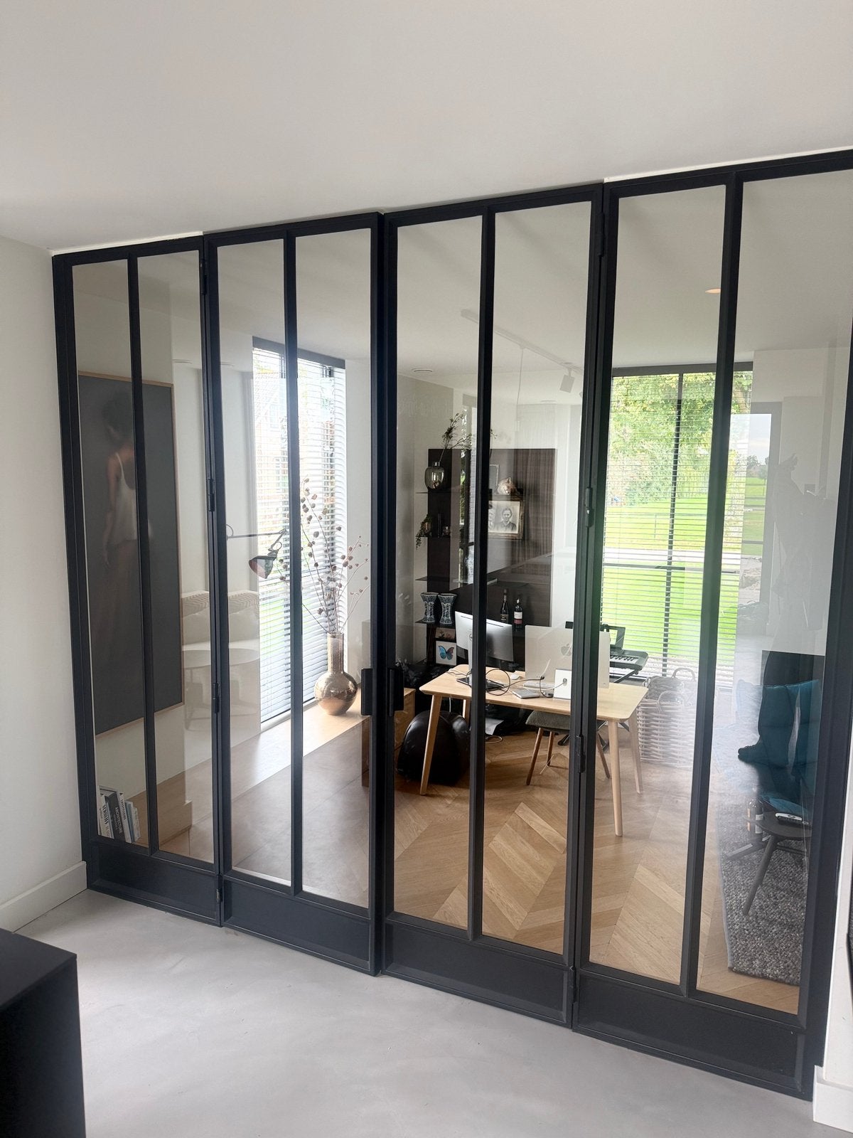Luxe stalen deuren met glas 263 hoog met stopverf, Binnendeur, Ophalen of Verzenden, Zo goed als nieuw, Metaal