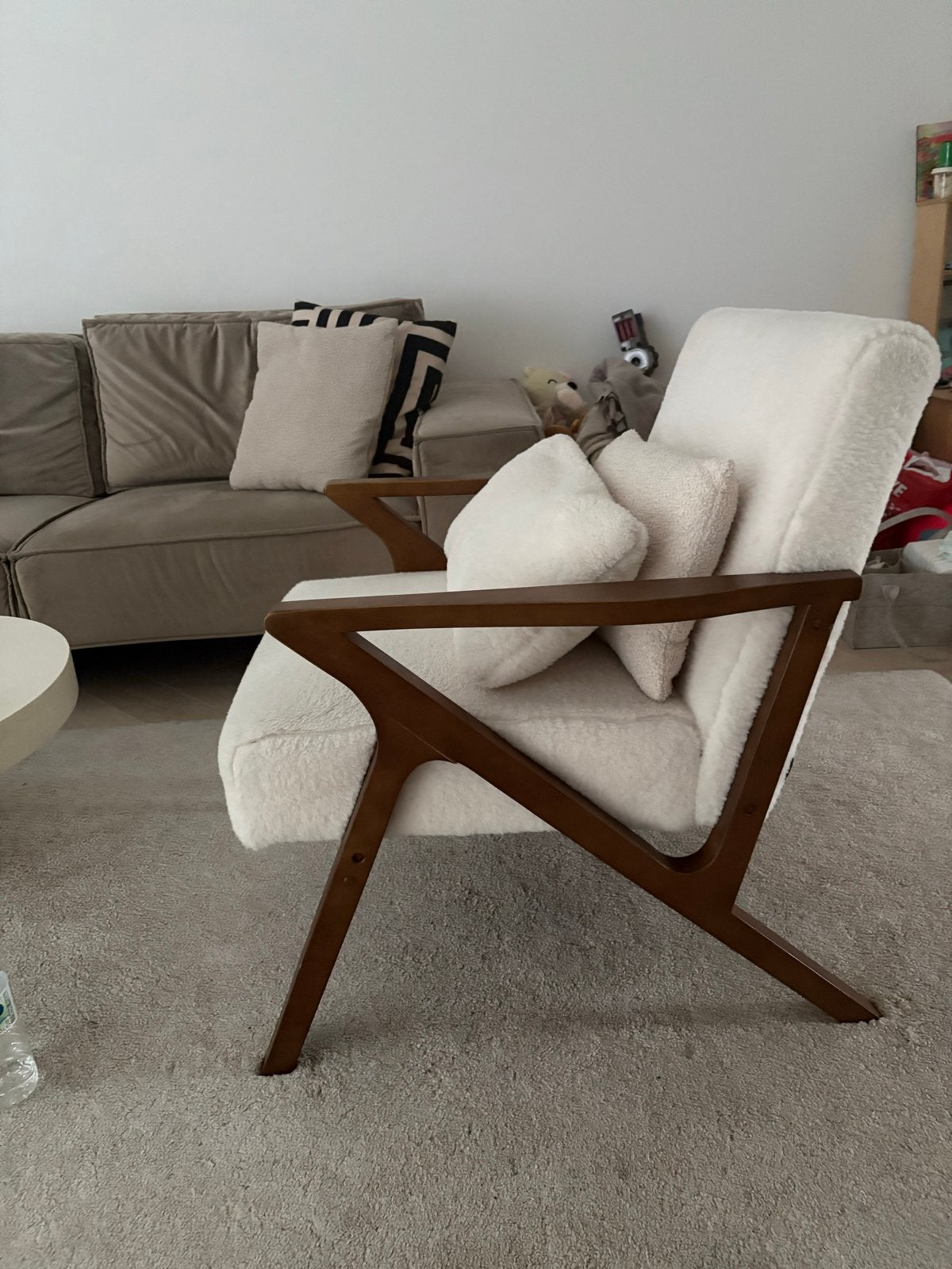 Luxe design fauteuil teddy/bouclé – Crème – Zeer nette staat, Huis en Inrichting, Fauteuils, Ophalen, Zo goed als nieuw, Stof