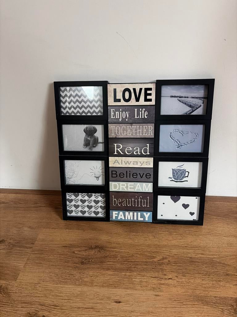 Fotolijst collage met inspirerende teksten, Ophalen of Verzenden, Gebruikt, Hout, 50 tot 75 cm